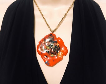 Murano Glass Necklace, Speckled Red Italian Glass Drop Pendant