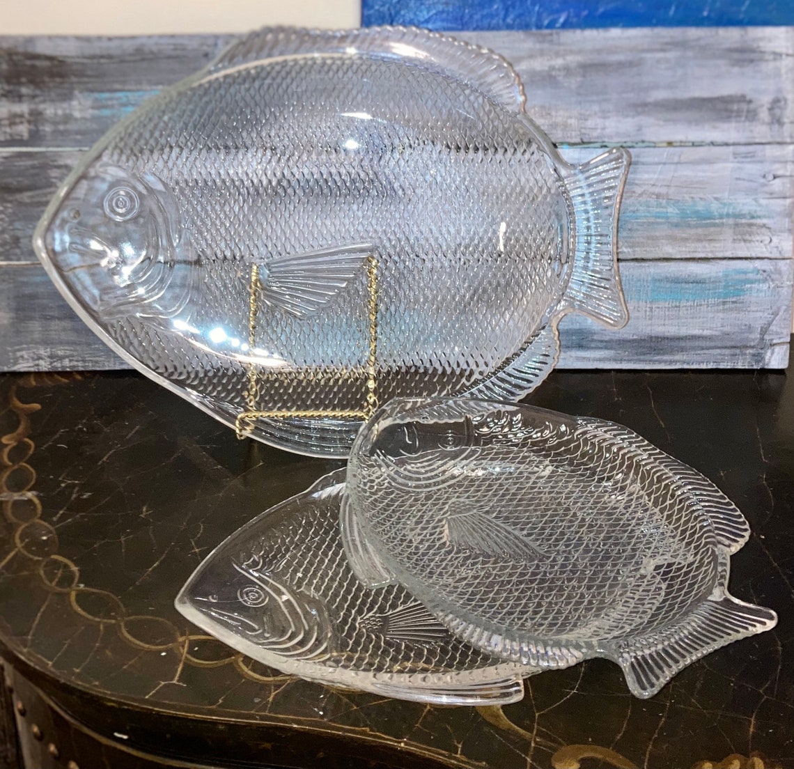 GLASS FISH PLATESVintage Set of 3 Clear Glass Serving Plates Etsy