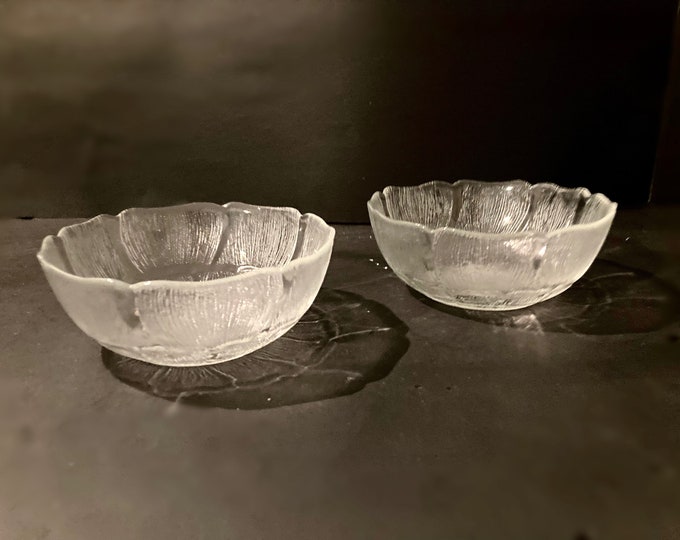 Small Clear Fruit or Dessert Glass Bowls by ARCOROC France, Fleur 5" Bowl Set of 2, Raised Petal Leaves Design