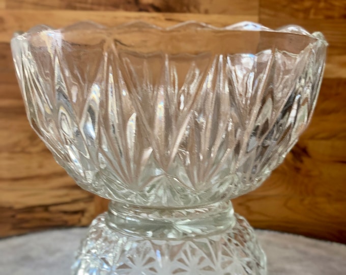 Punch Bowl and Stand by Hazel Atlas in the Williamsport Pattern includes 10 cups