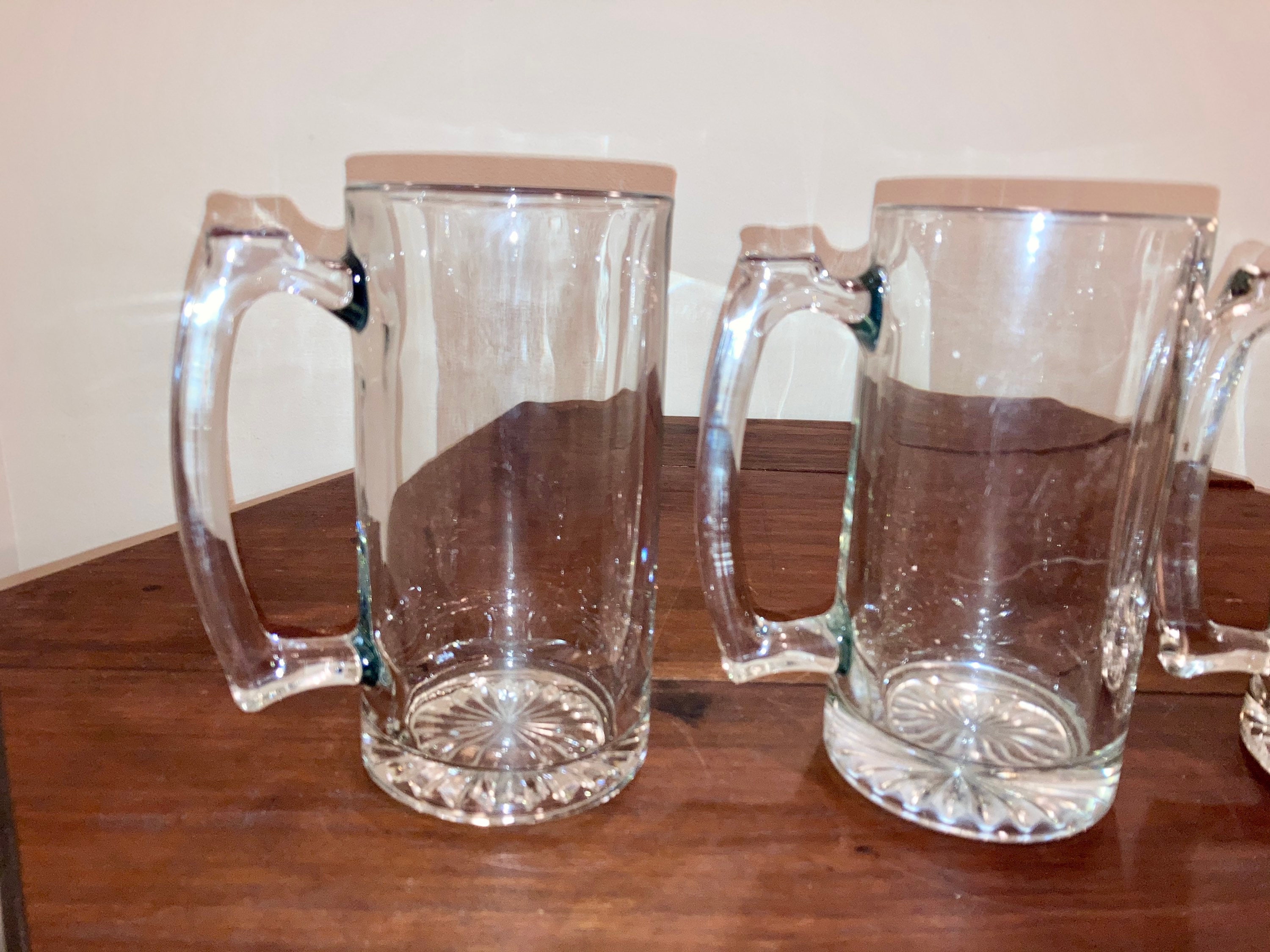 LARGE BEER MUG 26.5oz Heavy Clear Glass Set of 3 with Large Etsy