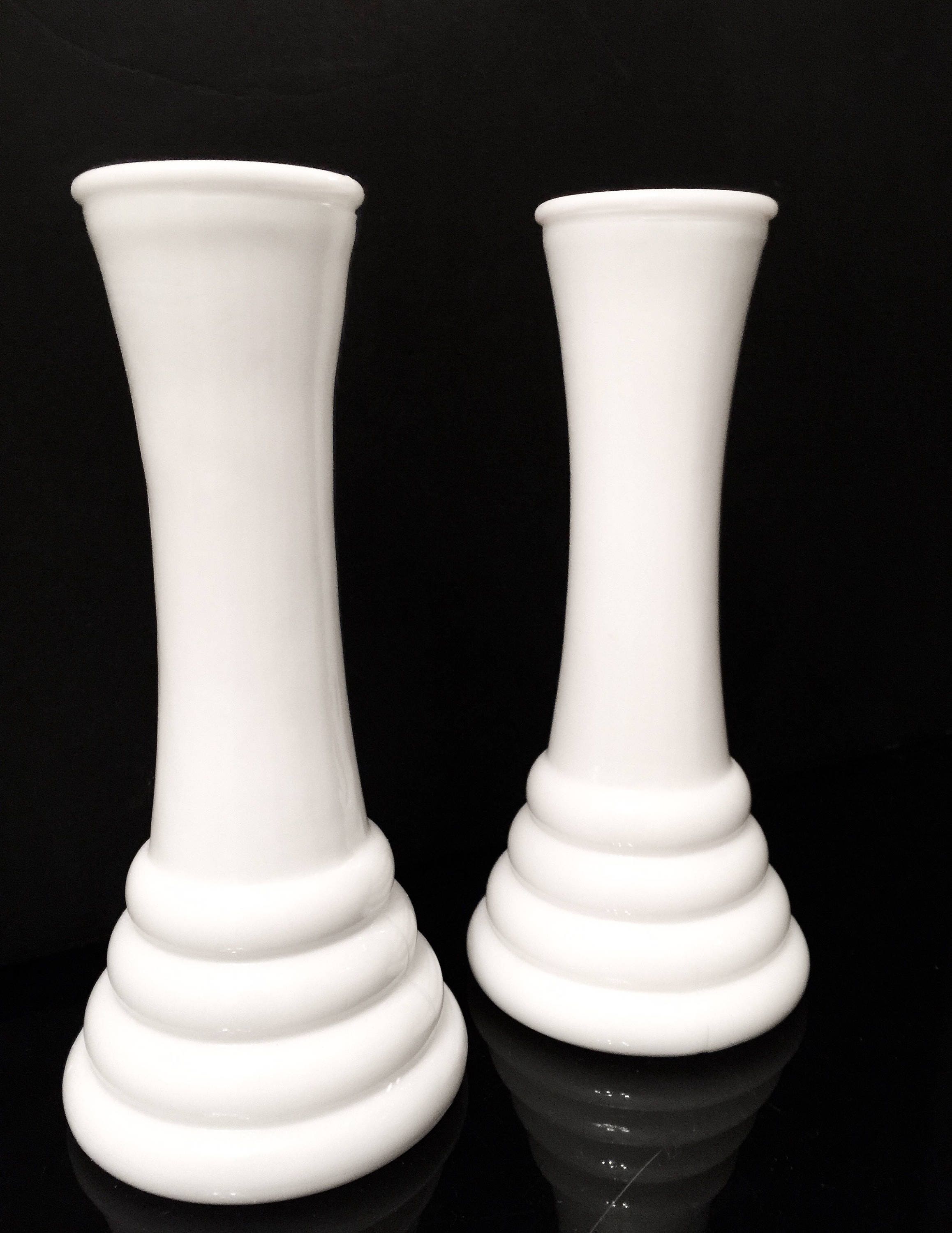 Set of 2 White Milk Glass Vintage Vases