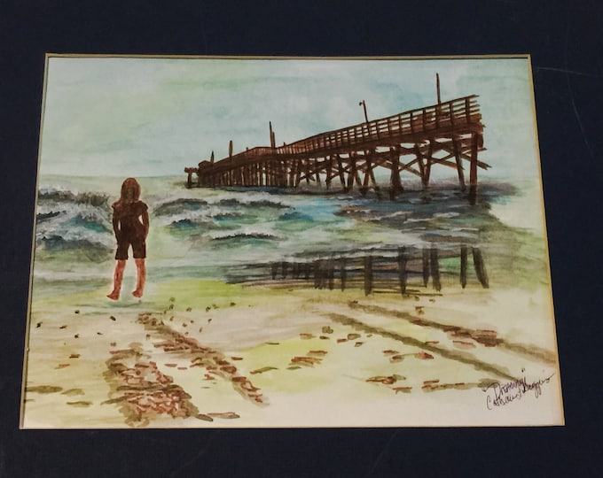 Ocean Art by Catherine L Robinson, "Daydreaming in NC", Original Hand Painted Watercolor and Marker Beach Art