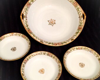 Nippon 4 Piece Set Hand Painted Serving Bowl & Plates Collection, Fruit or Dessert Bowls