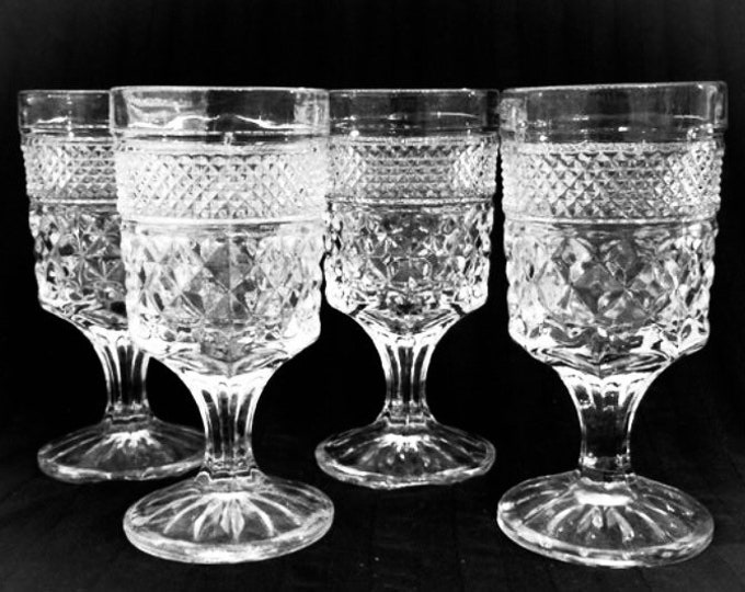 Wexford Wine Glasses Set of 4 Criss-Cross Diamond Point Pattern by Anchor Hocking, 4 1/2" Tall