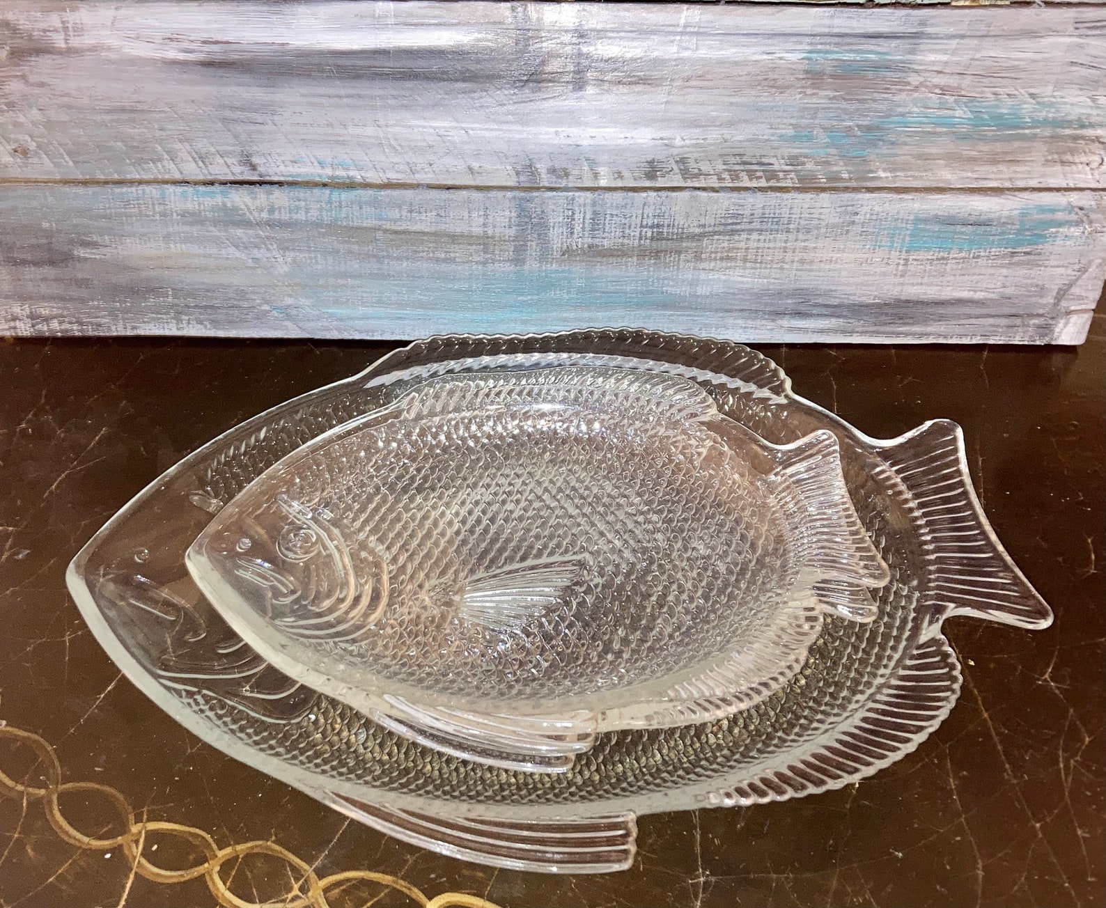 GLASS FISH PLATESVintage Set of 3 Clear Glass Serving Plates Etsy