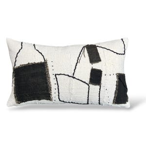 Abstract Patchwork Black and White Art Mudcloth Pillow Designer Eclectic Aesthetic Pillow Moroccan Beni Ouarain