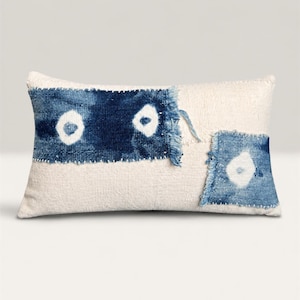 Indigo African Mudcloth Pillow Cover, Boho Patchwork Lumbar