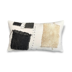 Abstract Patchwork Black and White Art Mudcloth Pillow Designer Eclectic Aesthetic Pillow Moroccan Beni Ouarain