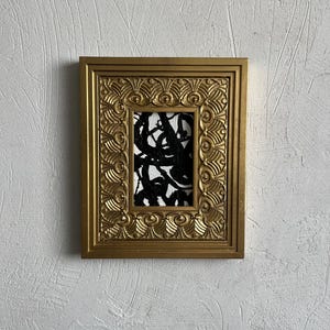 Small Vintage Gold Frame with Original Black and White Abstract Art Painting