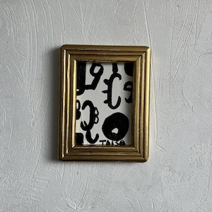 Small Vintage Gold Frame with Original Black and White Abstract Art Painting