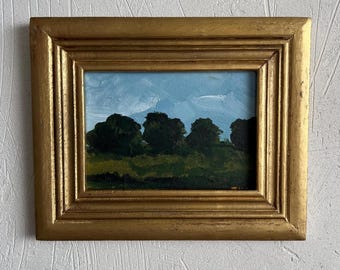 Pintura artística de paisaje de estilo vintage original en acrílico con marco dorado vintage