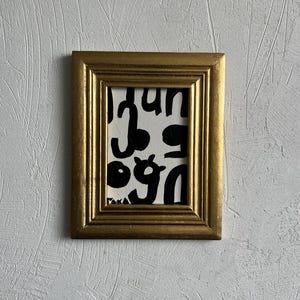 Small Vintage Gold Frame with Original Black and White Abstract Art Painting