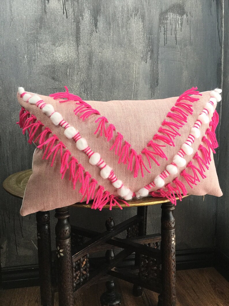 Hot Pink Fringe Boho Pillow Boho Pillow Tribal Tassel Etsy