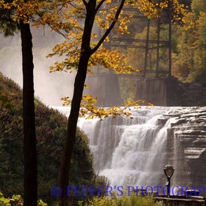 Letchworth State Park Waterfall in the Fall NY Digital photography 8x10 or 5x7 Fine Art Print - Fall decor wall art