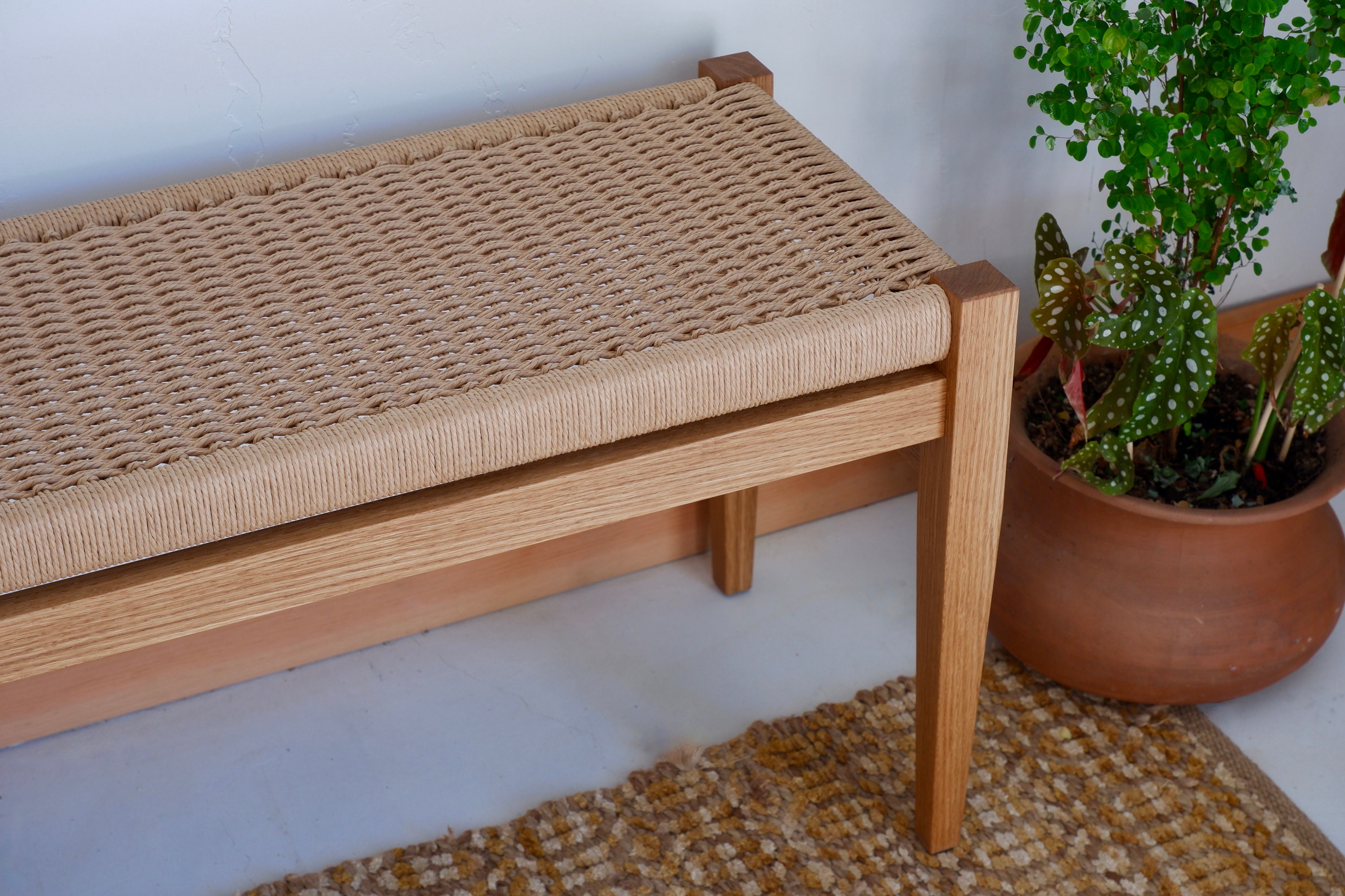 Handmade Oak Danish Cord Bench -  UK