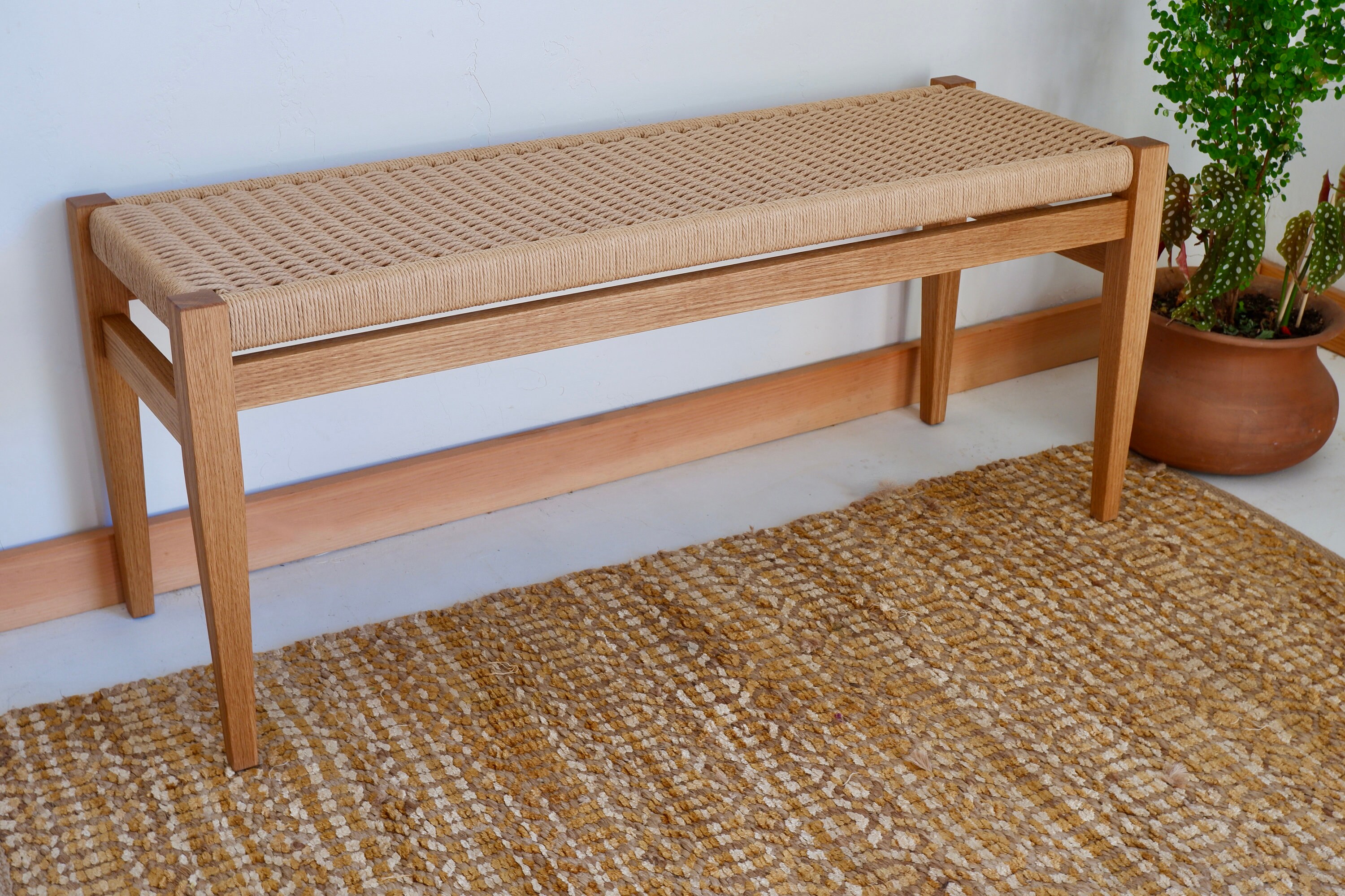 Handmade Oak Danish Cord Bench Etsy UK