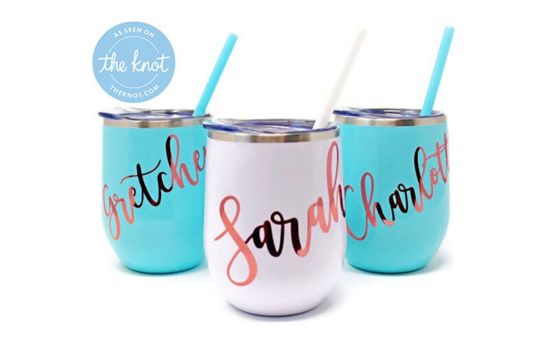 Custom Stainless Steel Tumbler in Blush Personalized Name Wedding Gift for Her Stemless Wine Cup Bev Steel-12oz