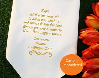 Father of the Bride Handkerchief from the Bride, Embroidery Handkerchief from Daughter, Italian Weddings Gift, Men hankie, 1413