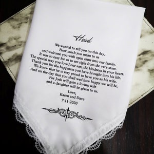 Bride Handkerchief, Gift From Groom Parents, Welcome family, We know that he is very proud to have you as his wife. MM1176C