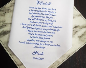 Wedding gift for son in law, Wedding hankerchief from Mother In-Law, New son in law gift, Son-in-law wedding gift, MM1185B