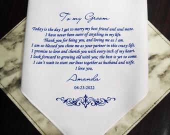 SHIPS FAST, Husband Gift, Wedding Handkerchief for Groom from Bride-I am so blessed you chose me as your partner in this crazy life. MM1153B