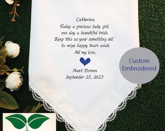 Baptim Girl gift from Bride, Embroidery Handkerchief, Blue heart, Something Old, Happy Tears-MM1415