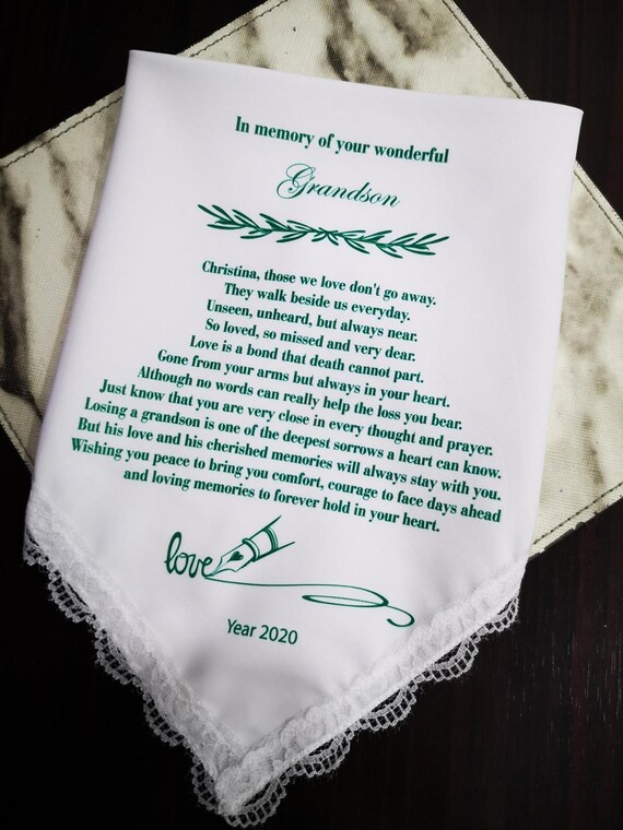 Personalized Memorial gift Handkerchief Loss of Grandson Etsy