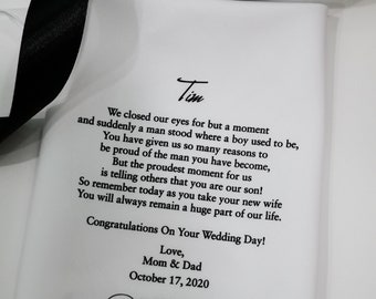 To Our Son Wedding Gift From Groom Parents-Congratulations On Your Wedding Day!- Personalized Printed Wedding Hankerchief- MM1119B