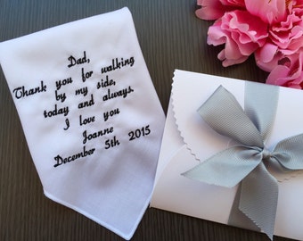 Father of the bride gift from Bride, Dad, Father,Customized Embroidered handkerchief, Wedding day gift,Thank you message, keepsake gift-1287