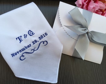 2 x Monogrammed Handkerchief-Personalized Wedding Handkerchief Gift For Groom-Perfect gift for the men in your life-Embroidered Hankies-1289