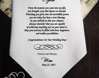 Personalized Wedding Handkerchief Gift for Son From Mom