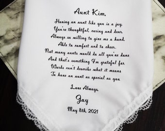 Aunt of the Bride Wedding Handkerchief,Gift From Bride To Aunt,Gift From Groom To Aunt, Wedding Gifts For Aunts,Personalized Hankie,MM1055