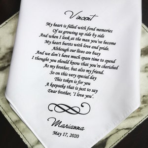 SHIPS FAST, Brother Gift From Sister Wedding Hankie Gift, My heart is filled with fond memories -Personalized name hankies,MM1098