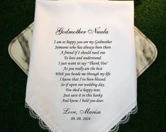 Surprise Wedding Day Gifts for your Godparents, Personalized Printed Handkerchief- Gift from Goddaughter, 1086B