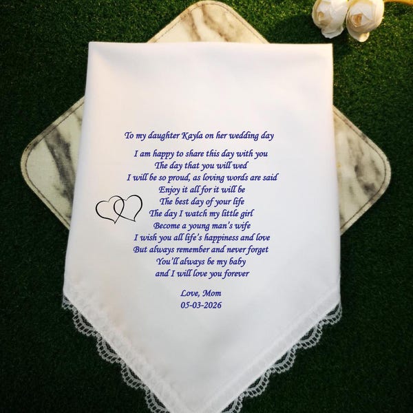 Personalized Daughter Wedding Handkerchief: Bridal Gift from Mom