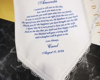 Daughter In Law Wedding Handkerchief Gift-Personalized Printed Hanky-My son will gain a loving wife  and a daughter will be given to me.1089