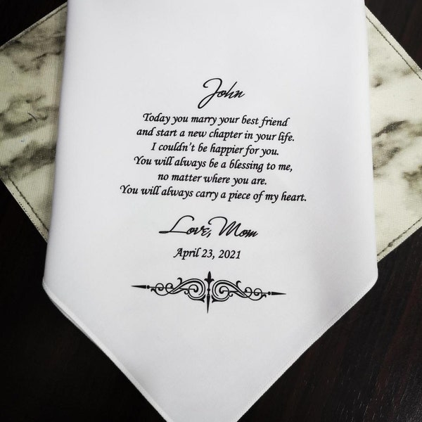 Personalized to my son wedding hankie, gift from Mom, Wedding Gift Married Moments, Classic handkerchief, wedding ceremony, MM1109