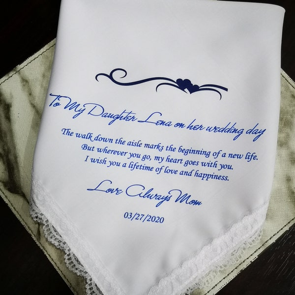 To My Daughter Gift On Her Wedding Day-Personalized Printed Wedding Hanky-The walk down the aisle marks the beginning of a new life-MM1092