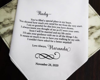 Stepfather Handkerchief from bride, Personalized Handkerchief for Bonus Dad , Soon I will be married and my life anew. MM1069