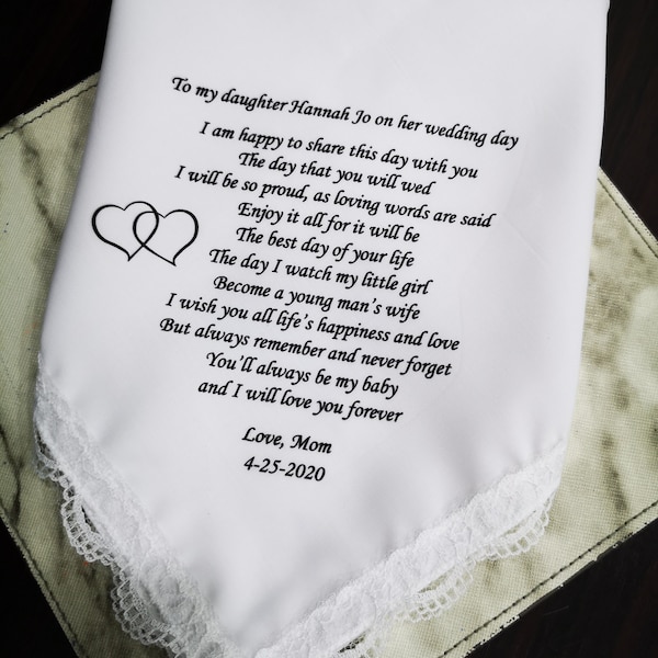 Daughter Handkerchief, Wedding gift for Bride, Weddings Keepsake Hankie from Mom, Bridal gift handkerchief, Bridal wishes gift,MM1152B