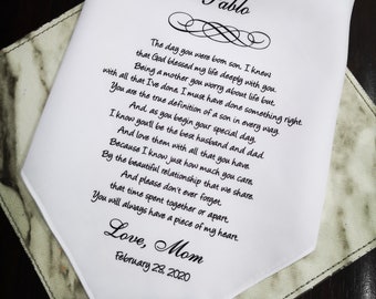Son wedding handkerchief from Mom- Personalized Printed Wedding Hankerchief- beautiful relationship that we share /MM1123