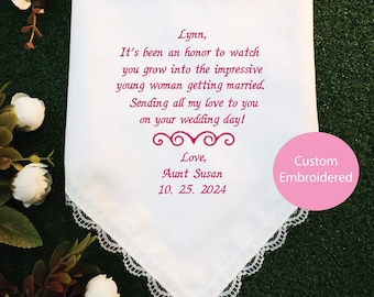 Embroidery Handkerchief Gift for Niece, gift from Aunt,  gift for her, Aunt of the bride , Celebration , Niece wedding, 1400