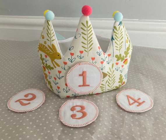 Birthday Crown With Interchangeable Age Badges Personalised Birthday Crown Birthday Crown Fabric Crown Etsy