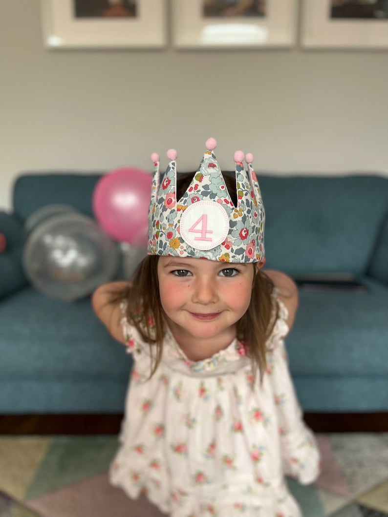 Liberty Print Birthday Crown With Interchangeable Age Badges Personalised Birthday Crown Birthday Crown Fabric Crown image 7