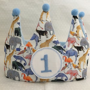 Liberty Print Geburtstagskrone mit austauschbaren Altersabzeichen, Liberty Queue für den Zoo, Stoffkrone, Tiergeburtstagskrone, Stoffkrone