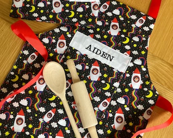 Personalised Children’s Space Rocket Apron and Chef’s hat baking set
