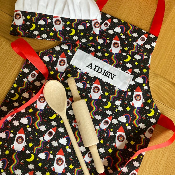 Personalised Children’s Space Rocket Apron and Chef’s hat baking set