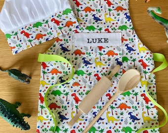 Personalised Kids Apron and Chef’s Hat |Children’s Baking Set | Dinosaur Print | New Exclusive