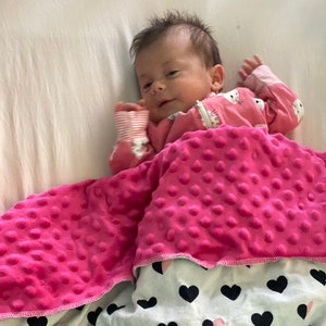 Pink heart Baby Blanket girly Baby Blanket minky Baby Blanket Baby Girl Gift Baby Shower Gift pink and black baby blanket soft baby blanket
